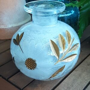 Etched Glass Vase with Gold  Accents